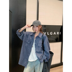 批发春季新款蓝调时刻复古大码<b class='q'>格子</b>衬衫<b class='q'>外套</b>女长袖衬衣上衣时尚百搭