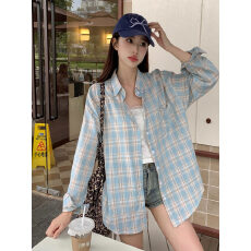 批发美式复古<b class='q'>格子</b>衬衫女2026年春季新款宽松慵懒风休闲百搭长袖上衣潮