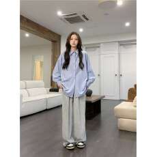 批发韩系设计感口袋<b class='q'>条纹</b>衬衫女小众日系复古宽松小个子叠穿内搭衬衣