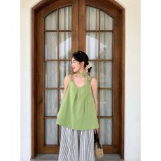 批发韩系设计感V领飘带<b class='q'>吊带</b>扭结<b class='q'>吊带</b>背心女夏季新款别致上衣服<b class='q'>时尚</b>