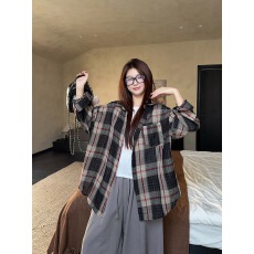 批发复古拼接双面格子衬衫<b class='q'>外套</b>女装春季气质防晒衬衣<b class='q'>长袖</b>宽松上衣时尚