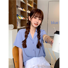 批发设计感小众衬衫女学生气质衬衣夏新款薄款<b class='q'>西装</b>领宽松时尚短袖上衣