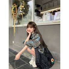 批发蓝色格子衬衫衬衣春秋美式复古长袖外套休闲春季潮牌宽松慵懒<b class='q'>街头</b>