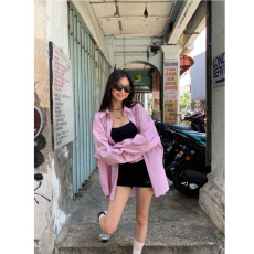 批发粉色<b class='q'>条纹</b>polo领衬衫女春装新款韩版宽松气质百搭薄款<b class='q'>开衫</b>时尚小众