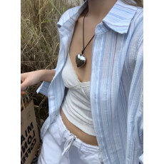 批发春款衬衫外套上衣女早春设计感宽松慵懒长袖蓝色<b class='q'>条纹</b>休闲外搭<b class='q'>开衫</b>