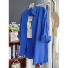 批发克莱因蓝色<b class='q'>长袖</b>衬衫女韩系春衬衣设计感上衣时尚休闲<b class='q'>韩版</b>新款气质