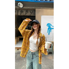 批发<b class='q'>格子</b>长袖衬衫女2026春季新款韩系宽松中长款慵懒风chic上衣