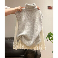 批发韩系<b class='q'>高领</b>针织马甲背心女秋冬叠穿马夹坎肩<b class='q'>毛衣</b>慵懒休闲高级感上衣