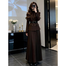 批发韩系巨好看穿搭一整套2026新款西装连衣裙子女<b class='q'>秋</b>冬季长裙两件套装