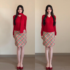 批发2026新款韩系红色穿搭休闲套装女<b class='q'>秋</b>冬季高级感巨好看的冬装两件套