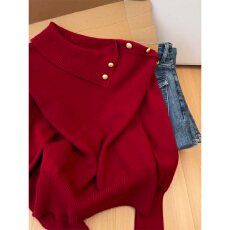 新年穿搭红色翻领毛衣女秋冬季2026新款高级感内搭打底衫针织上衣