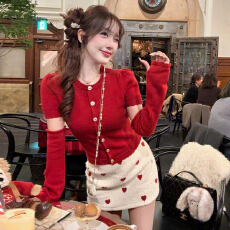 批发独特漂亮miu系红色毛衣女2026新款秋<b class='q'>冬</b>内搭可外穿拆卸袖套针织衫