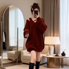 批发巨好看白色针织连衣裙子女秋<b class='q'>冬</b>2026新款小个子宽松气质内搭毛衣裙