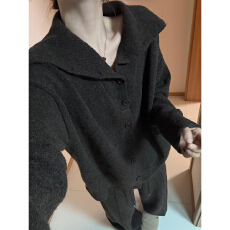 批发法式复古风咖色翻领针织开衫外套绝美巨好看百搭毛衣女<b class='q'>秋</b>冬季上衣