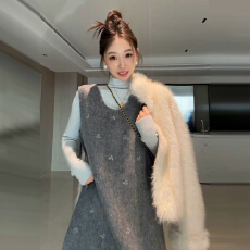 批发2025新款半<b class='q'>高领</b>内搭针织连衣裙子女早春季韩系高级感穿搭套装长裙