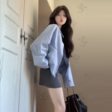 批发韩系巨好看蓝色夹克外套女春秋季2025新款独特漂亮高级感短款上衣