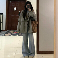 批发韩系高级感抽绳立领<b class='q'>风衣</b>外套女秋冬季2025新款小个子夹克<b class='q'>短款</b>上衣