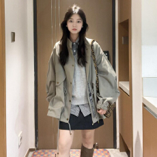 批发韩系高级感抽绳立领<b class='q'>风衣</b>外套女秋冬季2025新款小个子夹克<b class='q'>短款</b>上衣