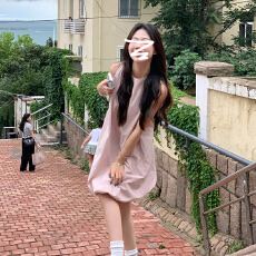 批发小个子无袖背心粉色<b class='q'>连衣裙</b>子女夏2025新款绝美沙滩<b class='q'>花苞</b>裙海边度假