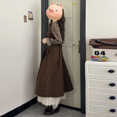 批发法式<b class='q'>复古</b>假两件长袖连衣裙女秋冬2025新款高级感气质收腰显瘦<b class='q'>长裙</b>