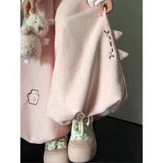 批发粉色刺绣加绒花苞裤女冬小个子今年流行版型超好看的裤子阔腿休闲