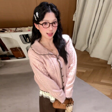 批发韩系学院风穿搭粉色针织<b class='q'>开衫</b>毛衣外套内搭打底衫上衣套装女秋冬季