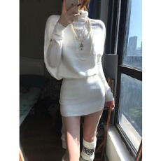 批发2026新款法式千金风针织连衣裙子女秋<b class='q'>冬</b>高领毛衣收腰包臀短裙套装