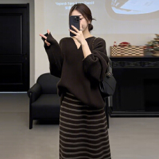批发韩系巨好看穿搭一整套2026新款毛衣连衣裙子女秋冬季<b class='q'>长裙</b>两件套装