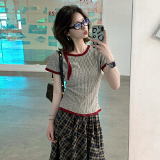 批发高级感格子短袖<b class='q'>连衣裙</b>子女夏季2025新款爆款显瘦设计感长裙套装