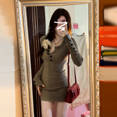 批发性感辣妹针织连衣裙子女秋冬2026新款配大衣内搭打底修身包臀短裙