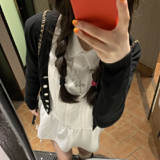 批发白色娃娃领长袖衬衫连衣裙女春季韩系穿搭2026新款小个子短裙套装