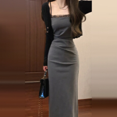 批发早春韩系气质穿搭一整套装高级感吊带连衣裙子女2026新款法式长裙