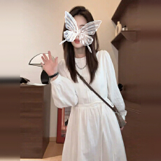 批发白色<b class='q'>长袖</b>衬衫连衣裙子女春夏季2026新款小个子高级感收腰宽松长裙