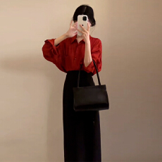 批发法式红色衬衫黑色半裙2026新款女春季小个子气质<b class='q'>西装</b>包臀长裙套装