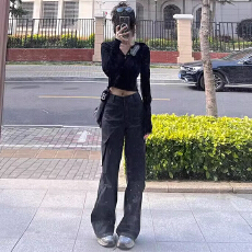 批发美式街头直筒工装裤<b class='q'>女</b>2026新款夏季小个子高腰设计感宽松休闲长裤