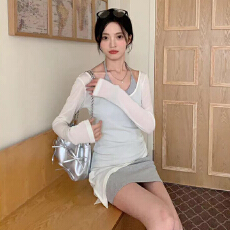 批发初秋新款白色轻薄女士吊带连衣裙不规则下摆女装上衣