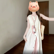 批发背心衬衫<b class='q'>连衣裙</b>子女2026夏季新款法式气质<b class='q'>粉色</b>云南旅游穿配一整套