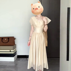 批发小飞袖<b class='q'>连衣裙</b>子女装夏季2026新款法式气质高级感收腰简单大方长裙