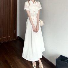 批发白色短袖<b class='q'>衬衫</b>裙长裙2026新款今年流行爆款法式赫本风连衣裙子女夏