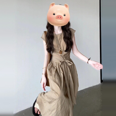 批发法式绝美短袖<b class='q'>连衣裙</b>子女夏季2026新款今年流行爆款巨好看掐腰长裙