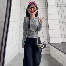 批发韩系早秋氛围感穿搭灰色针织毛衣女春秋2026新款薄款镂空罩衫上衣