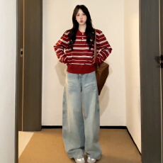 批发绝美红色长袖女t恤早春2026流行的新款巨好看设计感上衣裤子套装