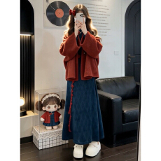 批发国风新中式红色过新年战袍穿搭一整套连衣裙子女秋<b class='q'>冬</b>2026新款长裙