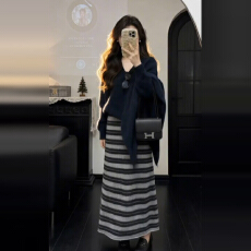 批发韩系穿搭一整套2026新款松弛感毛衣针织连衣裙女秋冬长裙两件套装