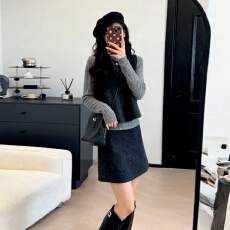 批发2026新款灰色针织内搭叠穿套装连衣裙子早春季韩系chic穿搭一整套