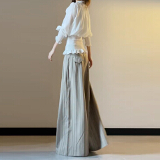 批发淡人高知穿搭一整套女<b class='q'>装</b>春夏法式<b class='q'>气质</b>系带收腰白色衬衫搭配阔腿<b class='q'>裤</b>