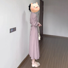 批发法式温柔风紫色翻领<b class='q'>衬衫</b><b class='q'>连衣裙</b>女2026年春季新款气质收腰显瘦长裙