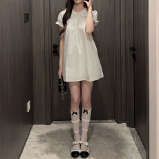 批发小个子白色娃娃领衬衫裙2026新款法式宽松泡泡袖<b class='q'>连衣裙</b>子女夏季