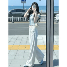 批发法式甜美风蓝色一字肩短袖T恤女夏2026新款<b class='q'>荷叶边</b>设计感露肩上衣