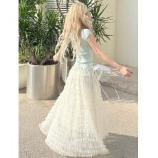 批发韩系巨好看穿搭一整套2026新款蓝色上衣女夏季蕾丝蛋糕裙两件套装